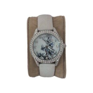Ed Hardy White Butterfly Dial Watch Ivory Leather Band Crystal Bezel